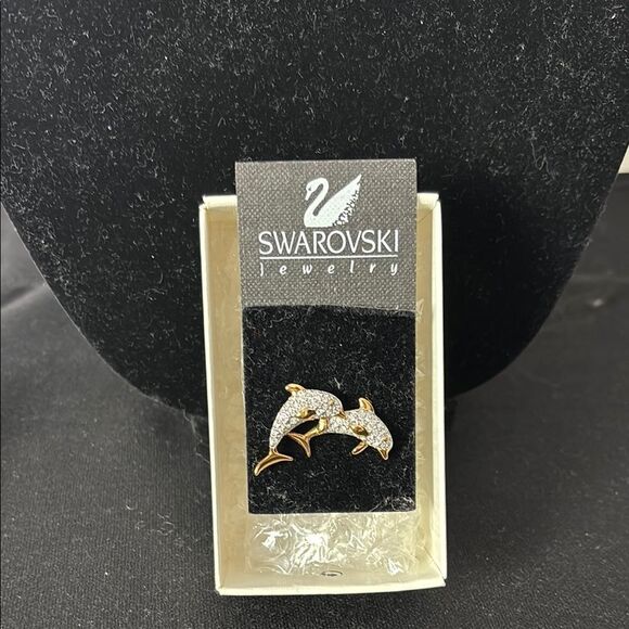Swarovski New In Box Double Dolphins Pin - Picture 1 of 5